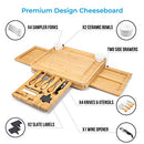 Juego de cuchillos y tabla de queso: fuente de madera para charcutería de 16 x 13 x 2 pulgadas para vino, queso y carne