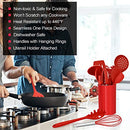 LIANYU 12-Piece Red Silicone Kitchen Cooking Utensils with Holder, Kitchen Tools Set Include Slotted Spatula Spoon Turner Ladle Tong Whisk, Dishwasher Safe