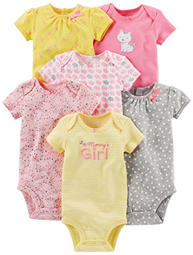 Simple Joys by Carter's Baby Girls 6-Pack Short-Sleeve Bodysuit, Pink/Yellow, Newborn