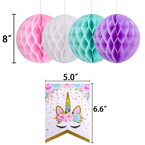 Banner de feliz cumpleaños de unicornio con bolas de pompones Decoraciones