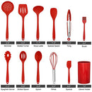 LIANYU 12-Piece Red Silicone Kitchen Cooking Utensils with Holder, Kitchen Tools Set Include Slotted Spatula Spoon Turner Ladle Tong Whisk, Dishwasher Safe