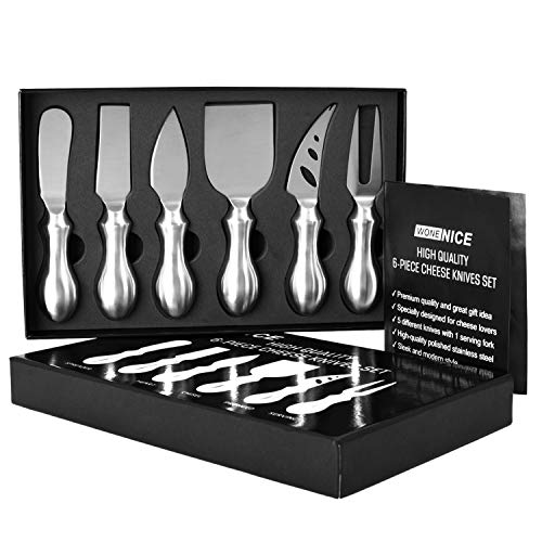 WoneNice Premium 6-Piece Cheese Knives Set - Complete Stainless Steel Cheese Knife Collection, Gifts for Birthday/Parties/Wedding/Bridal Shower/Housewarming and Anniversary