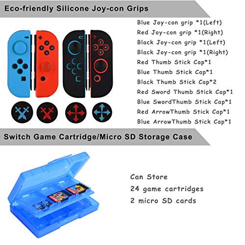 Accessories Kit for Nintendo Switch Games Bundle Wheel Grip Caps Carrying Case Screen Protector Controller