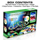 USA Toyz Glow Race Tracks and LED Toy Cars - 360pk STEM Building Glow in The Dark Flexible Rainbow Race Track Set with 2 Light Up Toy Cars