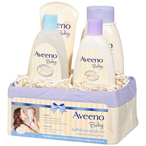 Aveeno Baby - Juego de regalo Daily Bathtime Solutions para nutrir la piel del bebé y la mamá, 4 artículos