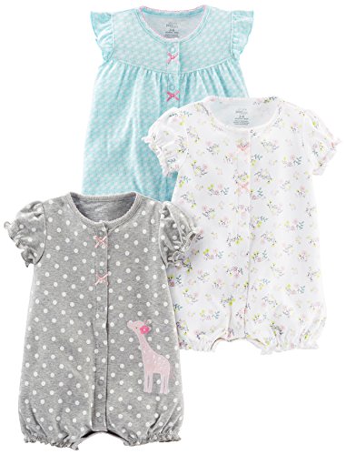 Simple Joys by Carter's Baby Girls' 3-Pack Snap-up Rompers, Blue Swan/White Floral/Gray Dot, 0-3 Months