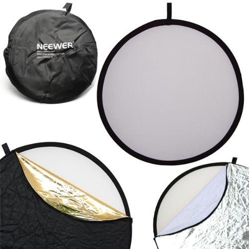 Reflector de luz de 43 pulgadas / 110 centímetros 5 en 1, plegable, multidisco con bolsa, translúcido, plateado, dorado, blanco y negro.