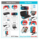 Keten Accessories Kit for Nintendo Switch, Including Carry Case, Charging Dock, Playstand, Extension Cable, Game Card Case, Screen Protector, Joy-Con Grips, Wheels, Crystal Case, TPU Case, Caps