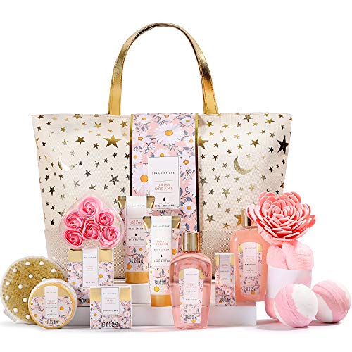 Gift Baskets for Women, Spa Luxetique Spa Gift Set, Luxury 15pc Spa Home and Bath Set Includes Bath Bombs, Bubble Bath, Hand Cream, Body Butter and Handmade Tote Bag, Pamper Gifts Set for Women