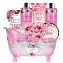 Bath Set for Women - Body&Earth 8 Pcs Gift Basket with Cherry Blossom & Jasmine Scent, Includes Bubble Bath, Shower Gel, Body & Hand Lotion, Bath Salts and More, Perfect Gifts Set for Home Relaxation