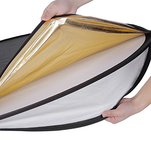 Reflector de luz de 43 pulgadas / 110 centímetros 5 en 1, plegable, multidisco con bolsa, translúcido, plateado, dorado, blanco y negro.