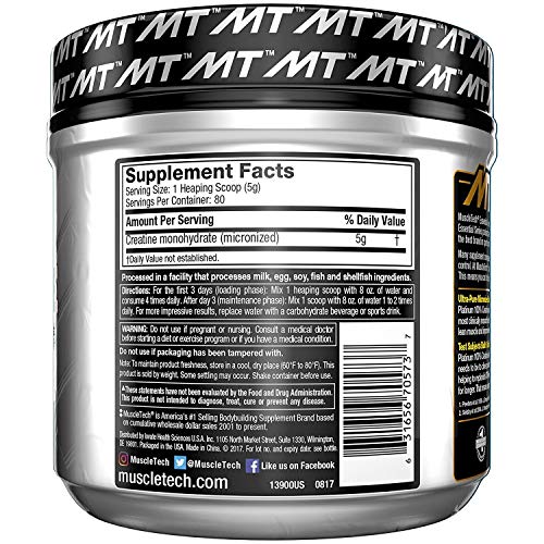 MuscleTech Platinum Creatine Monohydrate Powder, 100% Pure Micronized Creatine Powder, 14.1oz (80 Servings)