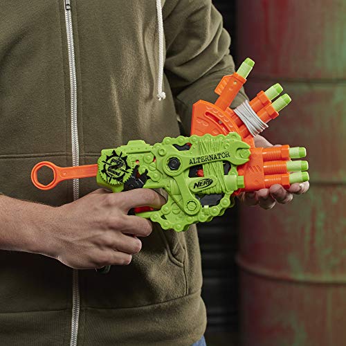 NERF Zombie Strike Alternator Blaster -- Fires Ways -- Includes 12 O