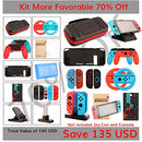 Accessories Kit for Nintendo Switch Games Bundle Wheel Grip Caps Carrying Case Screen Protector Controller