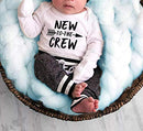 Newborn Baby Boy Clothes New to The Crew Letter Print Romper+Long Pants+Hat 3PCS Outfits Set (White, 3-6 Months)