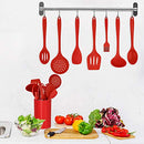 LIANYU 12-Piece Red Silicone Kitchen Cooking Utensils with Holder, Kitchen Tools Set Include Slotted Spatula Spoon Turner Ladle Tong Whisk, Dishwasher Safe