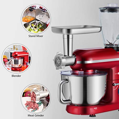 VIVOHOME 3 in 1 Multifunctional Stand Mixer with 6 Quart Stainless Steel Bowl, 650W 6-Speed Tilt-Head Meat Grinder Juice Blender, Red : VIVOHOME 3 in 1 Multifunctional Stand Mixer with 6