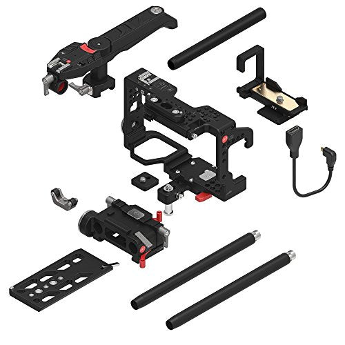 JTZ DP30 Camera Cage with 15mm Rail Rod Baseplate Rig and Top Handle+ 4" ×4" Carbon Fiber Matte Box+Follow Focus+Power Supply (LE Version) for Sony A6000 A6300 A6500 DSLR Camera