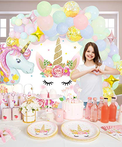 decoraciones de nicornio cumpleaños Decoraciones para las niñas, total 163PCS