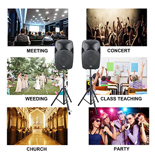 PRORECK Party 12 Portable 12-Inch 1000 Watts 2-Way Powered PA Speaker System Combo Set with Bluetooth/USB/SD Card Reader/FM Radio/Remote Control/Speaker Stand