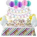 Banner de feliz cumpleaños de unicornio con bolas de pompones Decoraciones