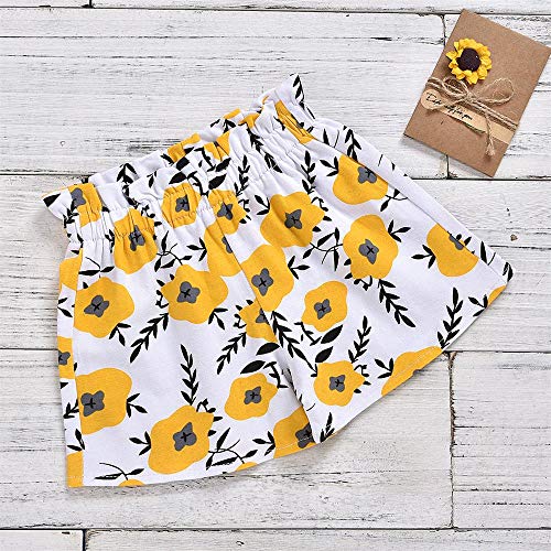 Toddler Baby Girl Outfits Flower Tops Sleeveless Vest Shorts Headband Summer Clothes Set(Size110/3-4T) Yellow