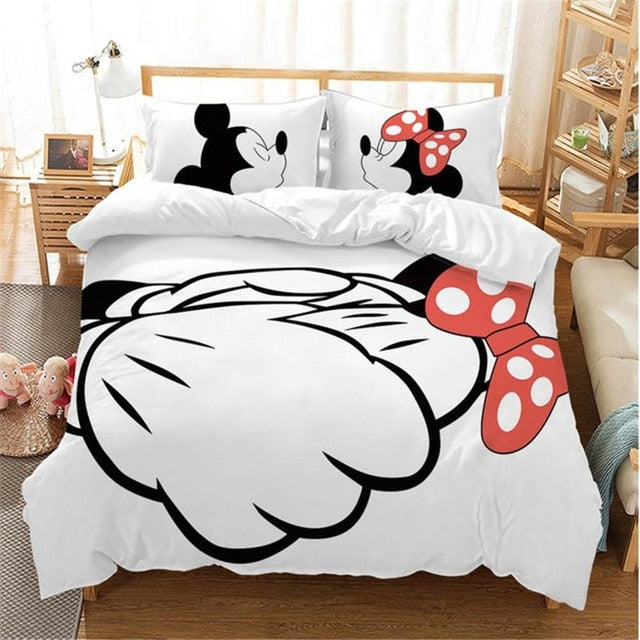 Disney Mickey Minnie Cartoon Bedding Set Lovely Couple Twin Full King Single Double Size Children Duvet Cover bed linen boy girl