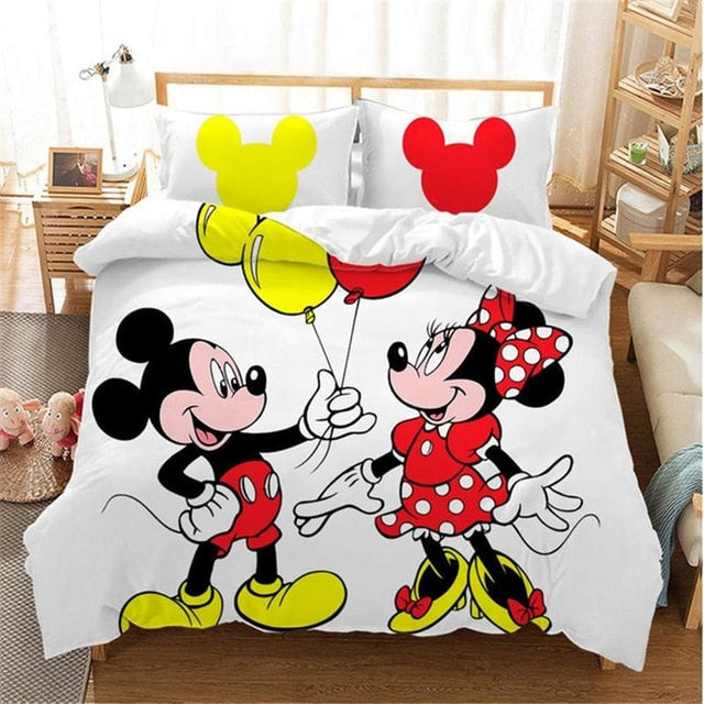 Disney Mickey Minnie Cartoon Bedding Set Lovely Couple Twin Full King Single Double Size Children Duvet Cover bed linen boy girl