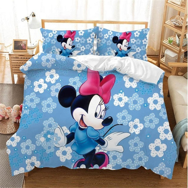 Disney Mickey Minnie Cartoon Bedding Set Lovely Couple Twin Full King Single Double Size Children Duvet Cover bed linen boy girl