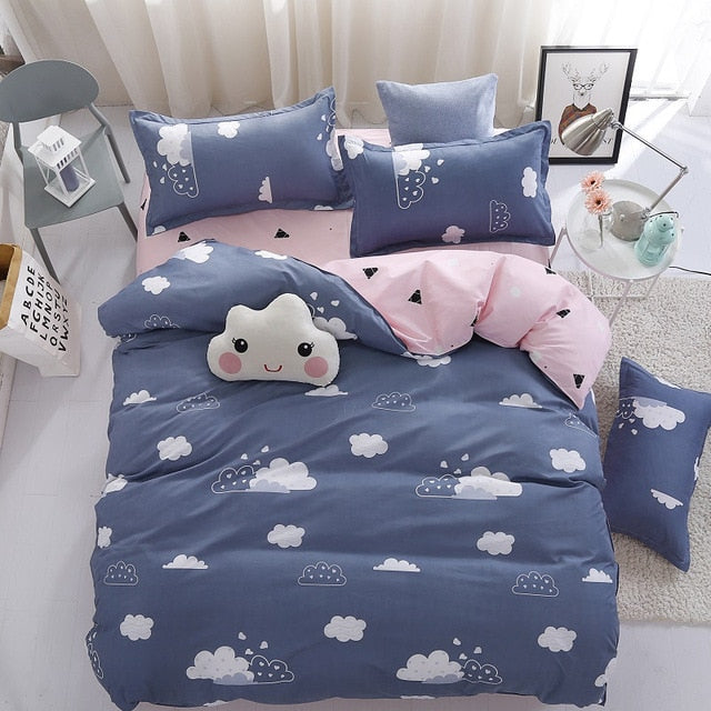 Cartoon Clouds Print Bed Cover Set Kids Girl Duvet Cover Adult Child Bed Sheets And Pillowcases Comforter Bedding Set 61038