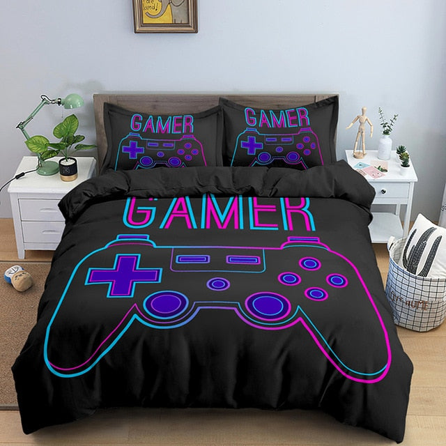 Fashion 2/3 Pcs Gamer Duvet Cover Cartoon King Queen Single Bedding Sets Kids Boys Girls Bed Set Game Quilt Comforter Covers