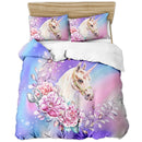 3D Cartoon Unicorn Lovely Kids Bedding Set King Size Floral Girl Quilt Duvet Cover Girly Home Textiles 3pcs Drop Ship Kawaii Bed