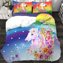 3D Cartoon Unicorn Lovely Kids Bedding Set King Size Floral Girl Quilt Duvet Cover Girly Home Textiles 3pcs Drop Ship Kawaii Bed