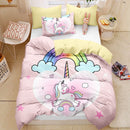 3D Cartoon Unicorn Lovely Kids Bedding Set King Size Floral Girl Quilt Duvet Cover Girly Home Textiles 3pcs Drop Ship Kawaii Bed