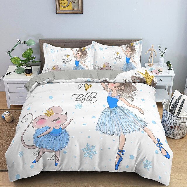 Dancing Girl Duvet Cover Ballet Girls Bedding Set Bed Linen Home Textile Bedclothes Soft Bed Set Queen/King Size for Kids