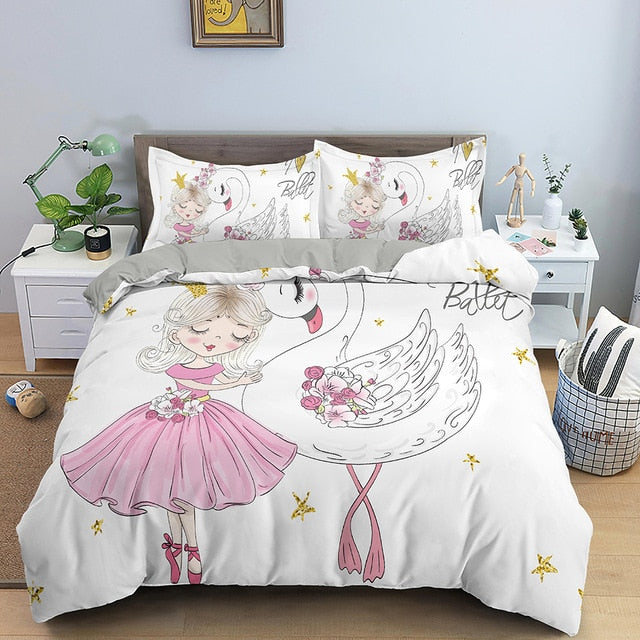 Dancing Girl Duvet Cover Ballet Girls Bedding Set Bed Linen Home Textile Bedclothes Soft Bed Set Queen/King Size for Kids