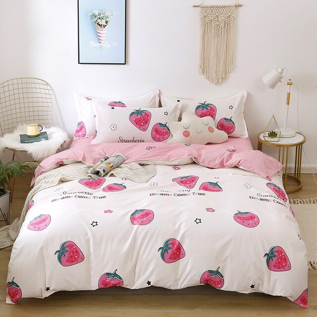 3D Home Textile Fashion Bedding Sets Girl Adult Teen Linens Red Heart Fashion Duvet Cover Pillowcase Flat Bed Sheet Queen