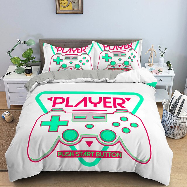 Kids Gamer Duvet Cover Set With Pillowcases Gamepad Boys Girls Bed Set Game Quilt Cover Comforter Cover Children Bedding Set