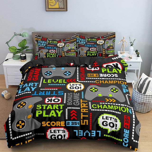 Kids Gamer Duvet Cover Set With Pillowcases Gamepad Boys Girls Bed Set Game Quilt Cover Comforter Cover Children Bedding Set