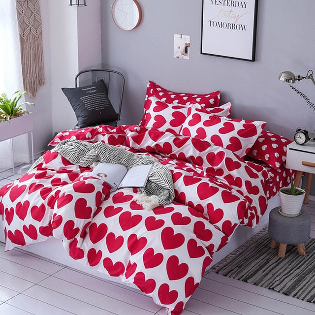 3D Home Textile Fashion Bedding Sets Girl Adult Teen Linens Red Heart Fashion Duvet Cover Pillowcase Flat Bed Sheet Queen