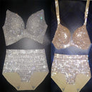 Disfraz de Bikini de diamantes completos de plata dorada